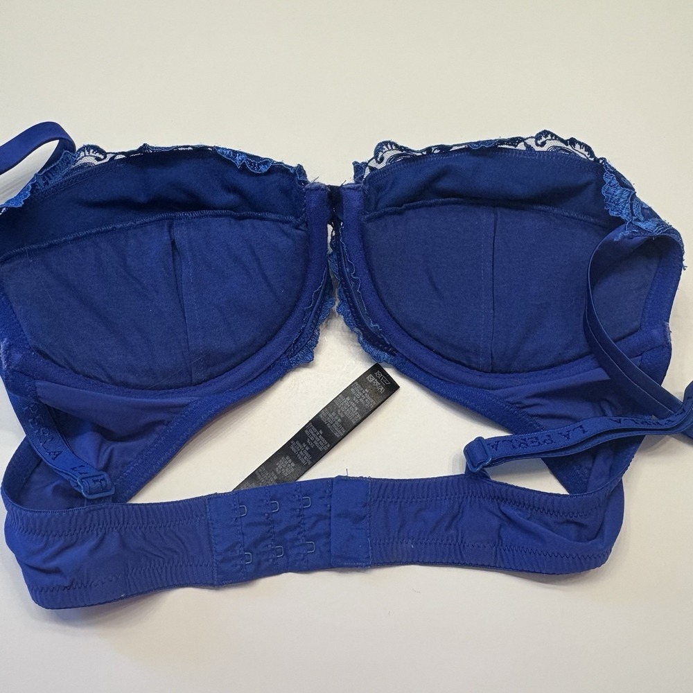 La Perla Padded Bra US 36C Eur 80 Blue Floral Embroidered Lace Italy Luxury Silk - Picture 7 of 12